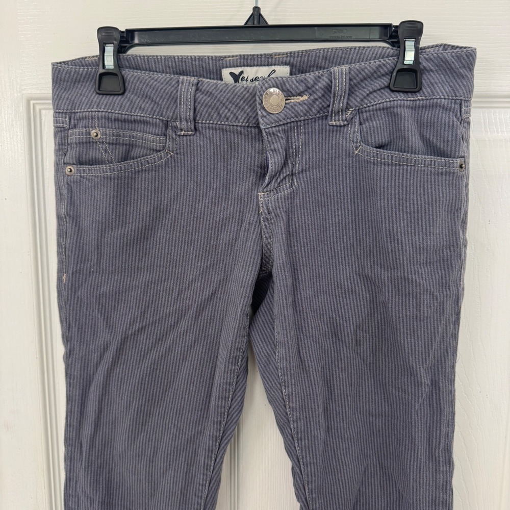 Y2K Wet Seal Womens Grey Pinstripe Skinny Pants Ultra Low Rise Size 5